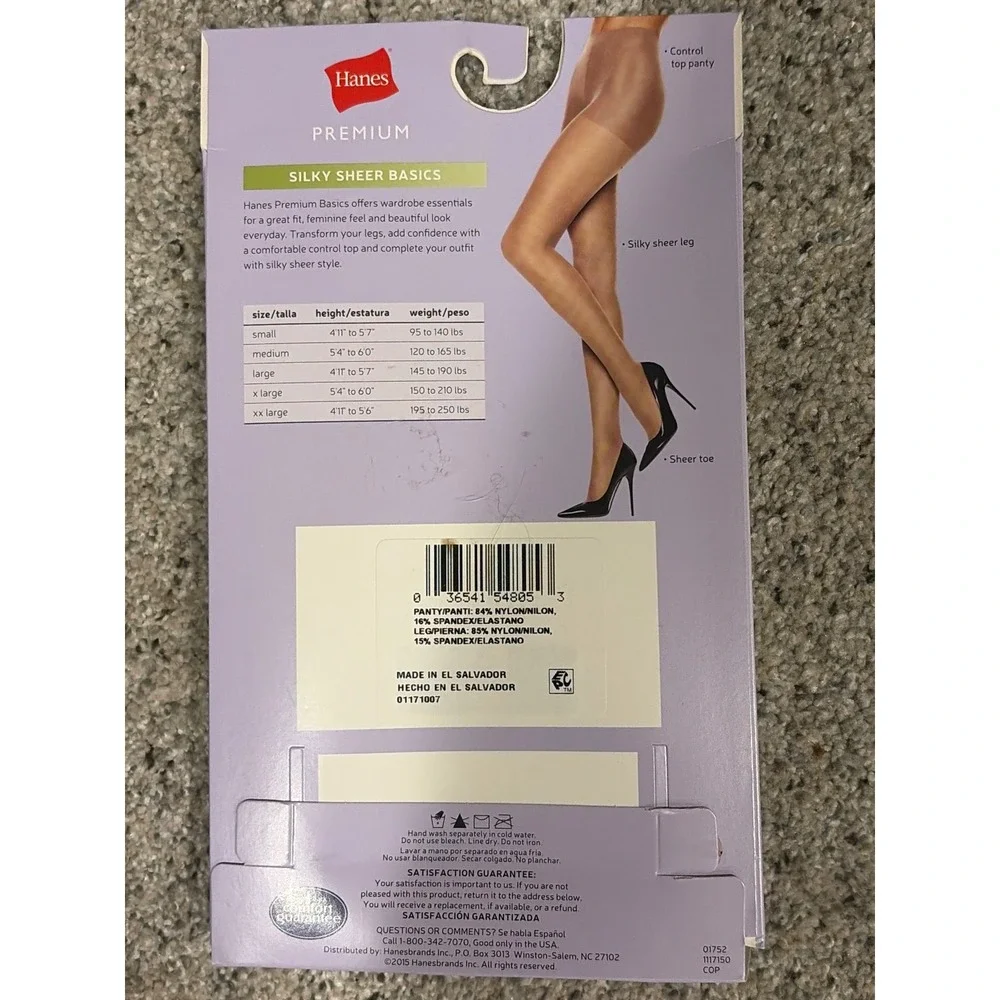 Hanes Premium Silky Sheer Basics Control Top Pantyhose Barely Black Medium NIP